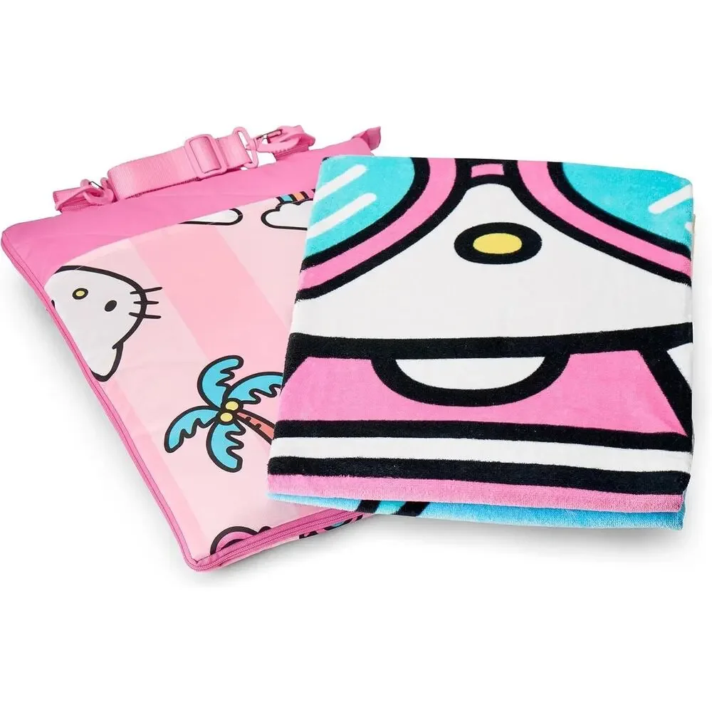 Hello Kitty Picnic Blanket Beach Towel Set Pink Foldable 2 Pc Summer NWT